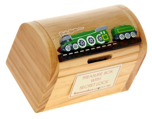 5215T-TRG: Green Train Money Box Treasure Chests (Pack Size 3) Price Breaks Available
